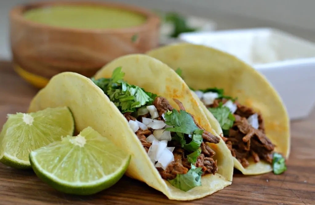 2 Barbacoa Tacos with Rice and Beans 2 Barbacoa Tacos with Rice and Beans