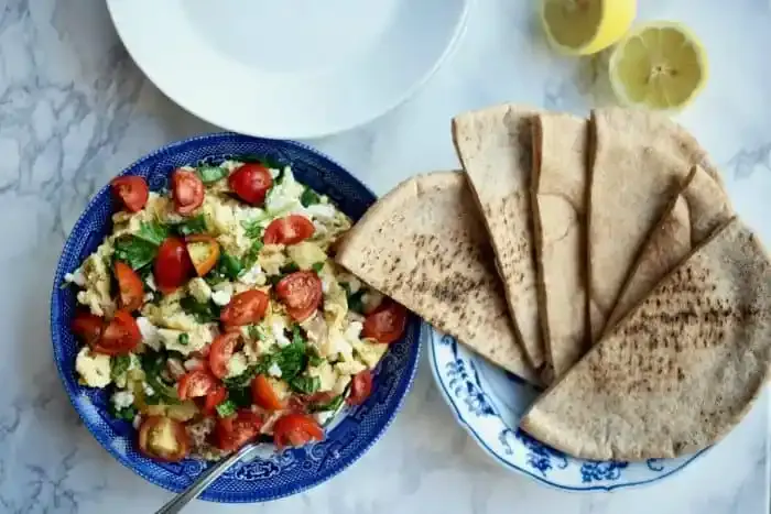 Greek Breakfast Organic Free Range Egg , Pita Bread Pocket Greek Breakfast Organic Free Range Egg , Pita Bread Pocket