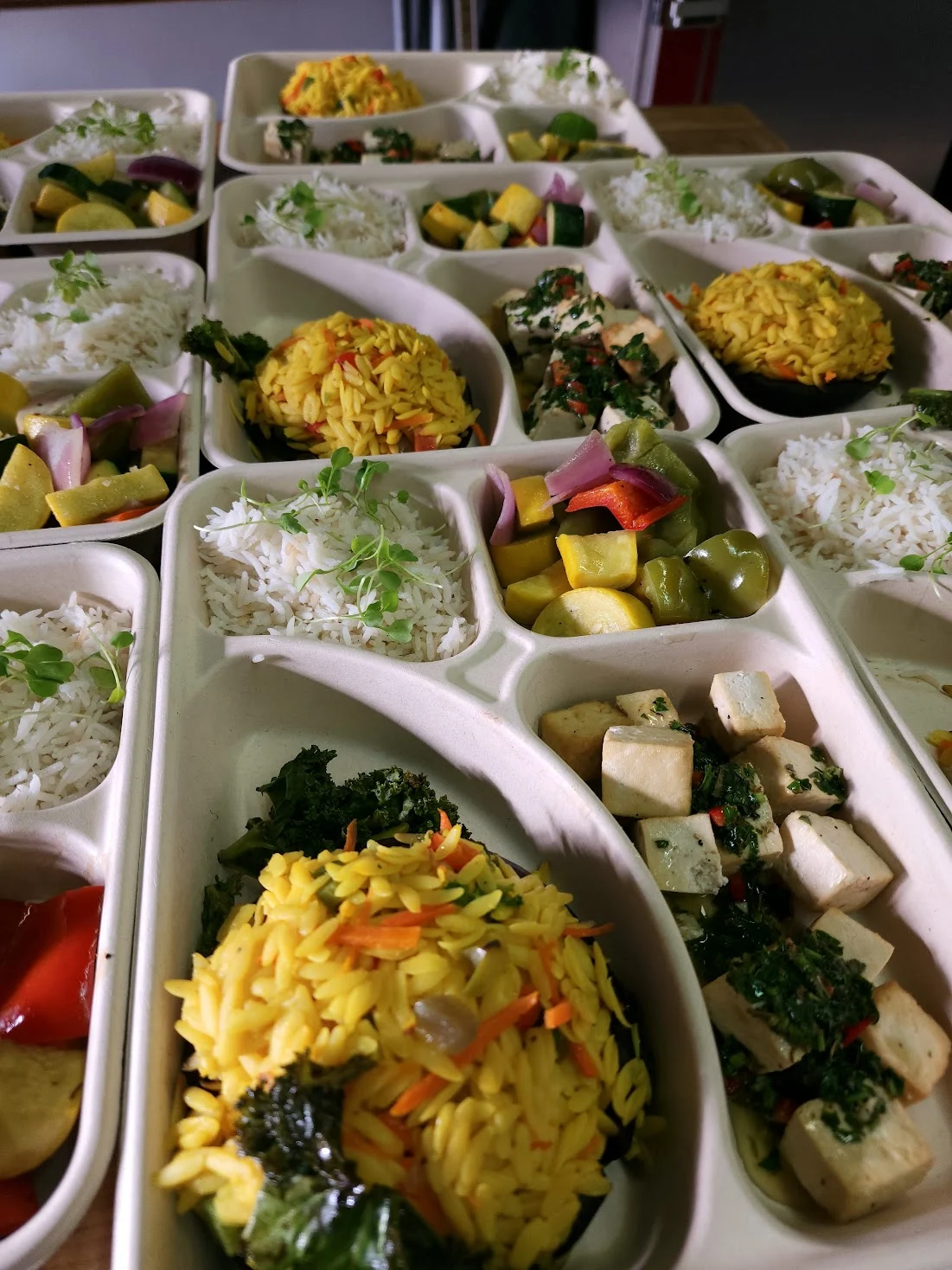 Portobello Ripieni, Salt & Pepper Tofu, Chimichurri, Basmati Rice, & Roasted Veg