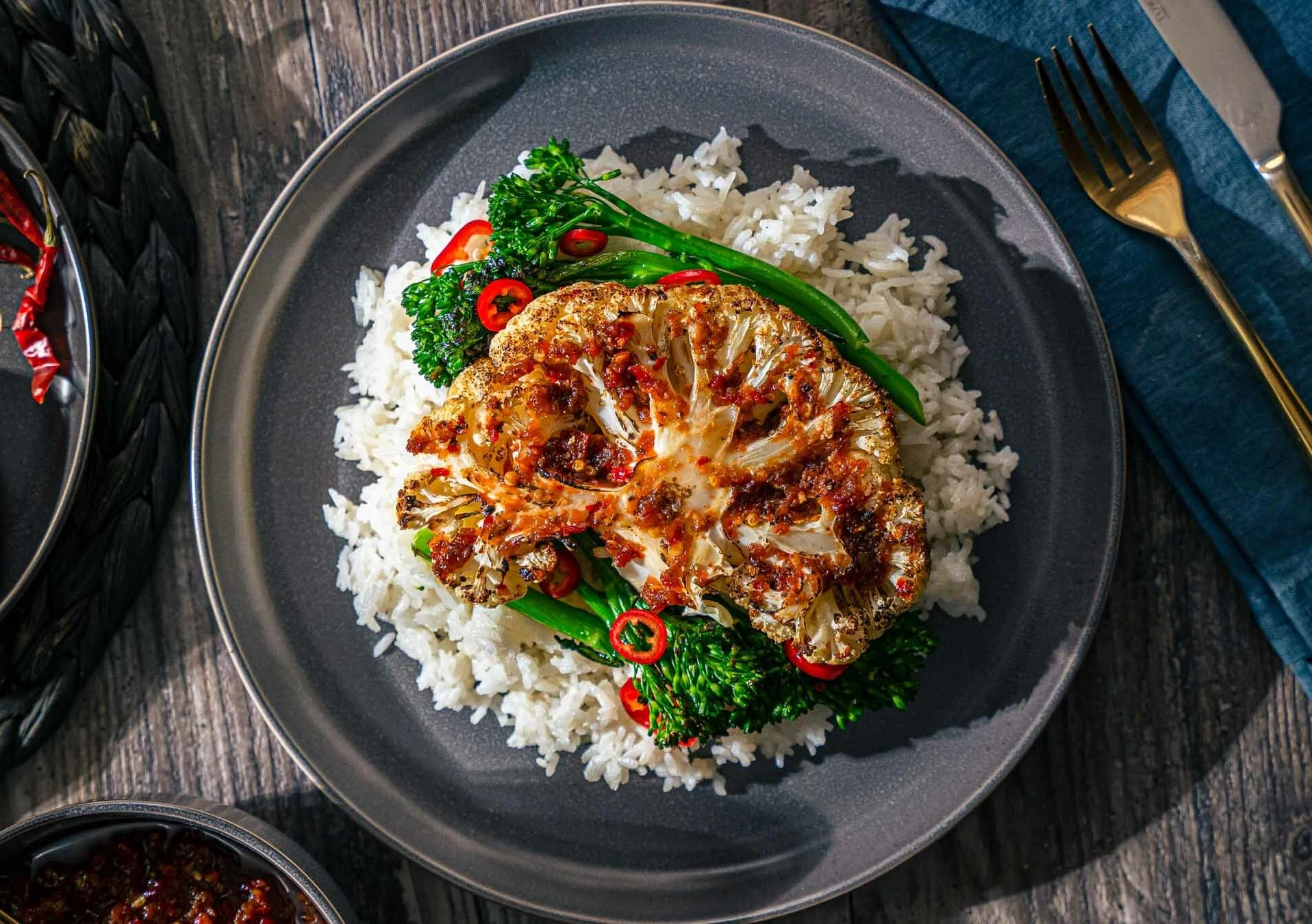 Vegan Gluten-Free Roasted Cauliflower Steak with Jasmine Rice & Assorted Veggies Vegan Gluten-Free Roasted Cauliflower Steak with Jasmine Rice & Assorted Veggies