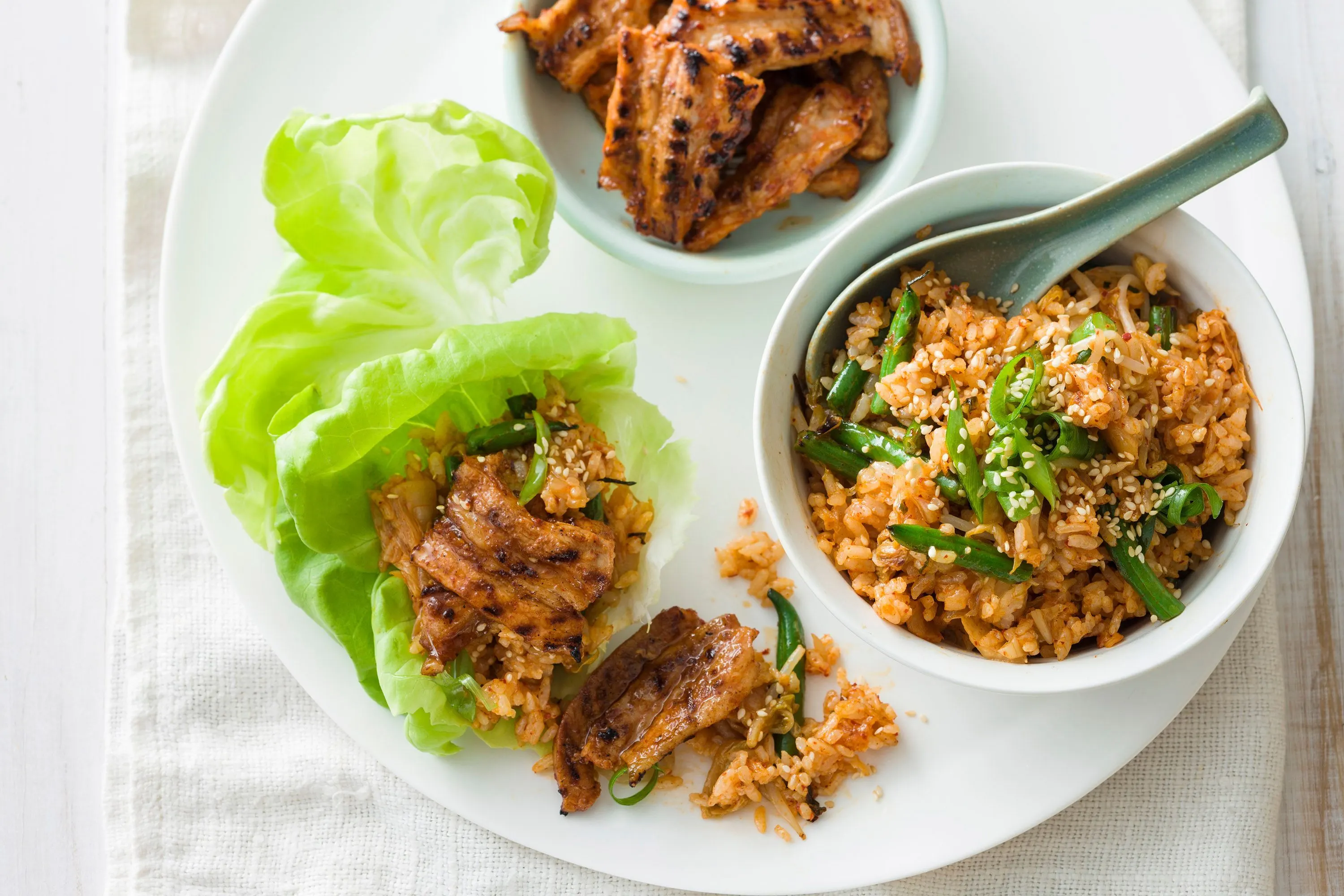 Grilled Pork with Kimchi Fried Rice and Assorted Veggies Grilled Pork with Kimchi Fried Rice and Assorted Veggies