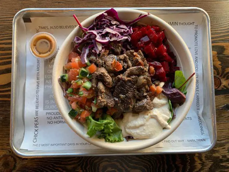 Steak Shawarma Entree Salad with Hummus
