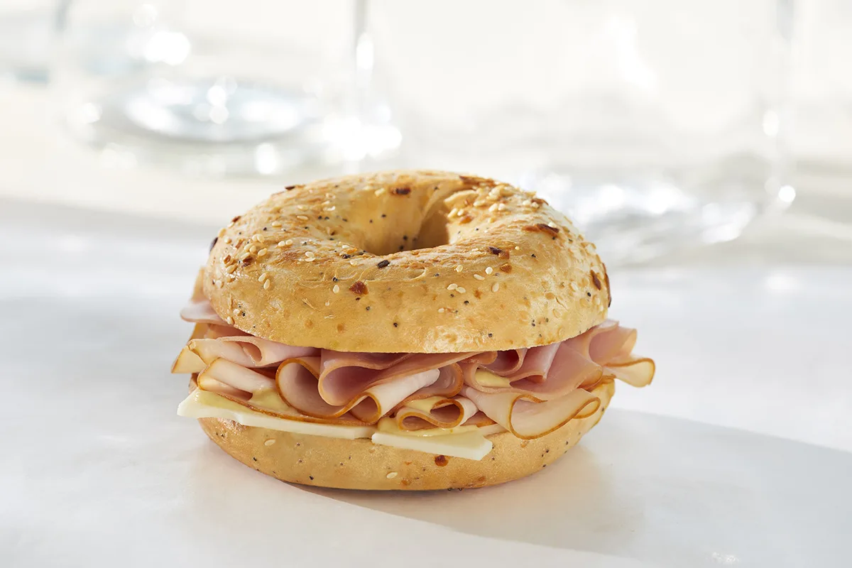 Ham and Cheddar Sandwich - Everything Bagel Ham and Cheddar Sandwich - Everything Bagel