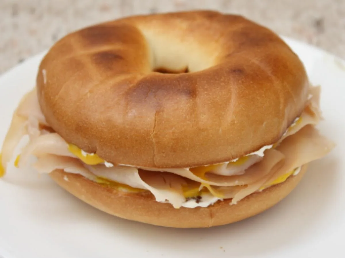 Turkey and Cheddar Sandwich - Plain Bagel Turkey and Cheddar Sandwich - Plain Bagel
