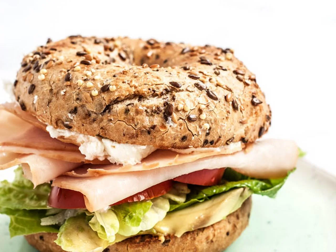 Turkey and Cheddar Sandwich - Everything Bagel Turkey and Cheddar Sandwich - Everything Bagel