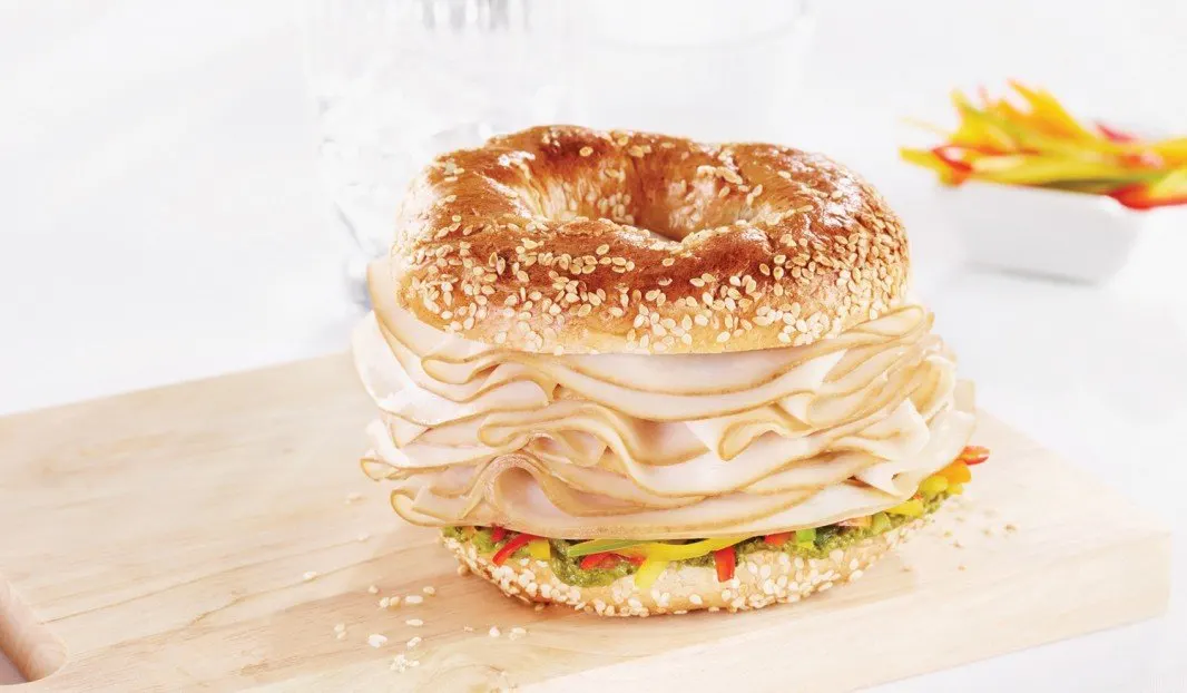 Turkey and Cheddar Sandwich - Sesame Bagel Turkey and Cheddar Sandwich - Sesame Bagel