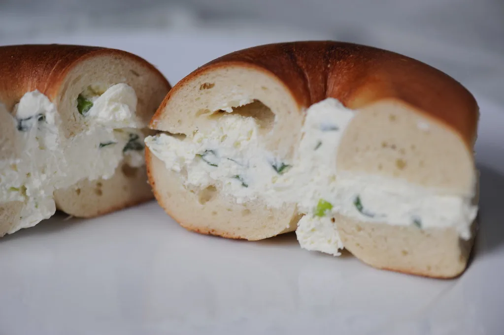 Plain Bagel with Scallion Schmear Plain Bagel with Scallion Schmear