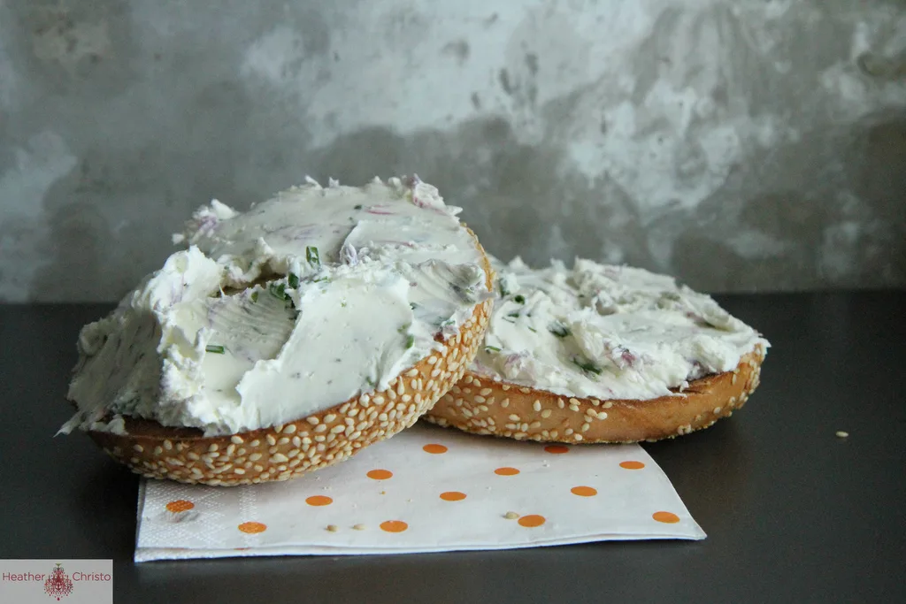 Sesame Bagel with Scallion Schmear Sesame Bagel with Scallion Schmear