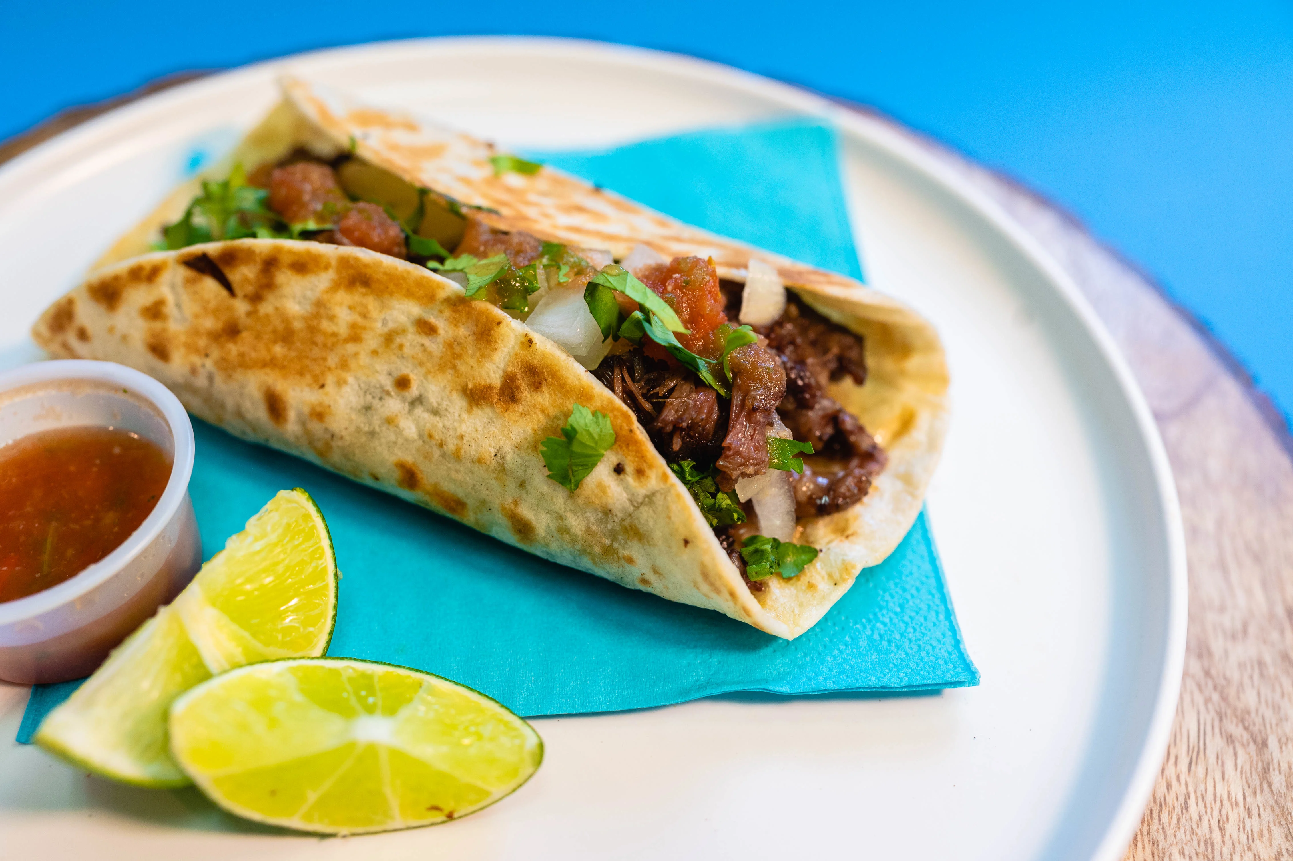 Barbacoa Tacos on Corn Tortillas with Rice and Beans