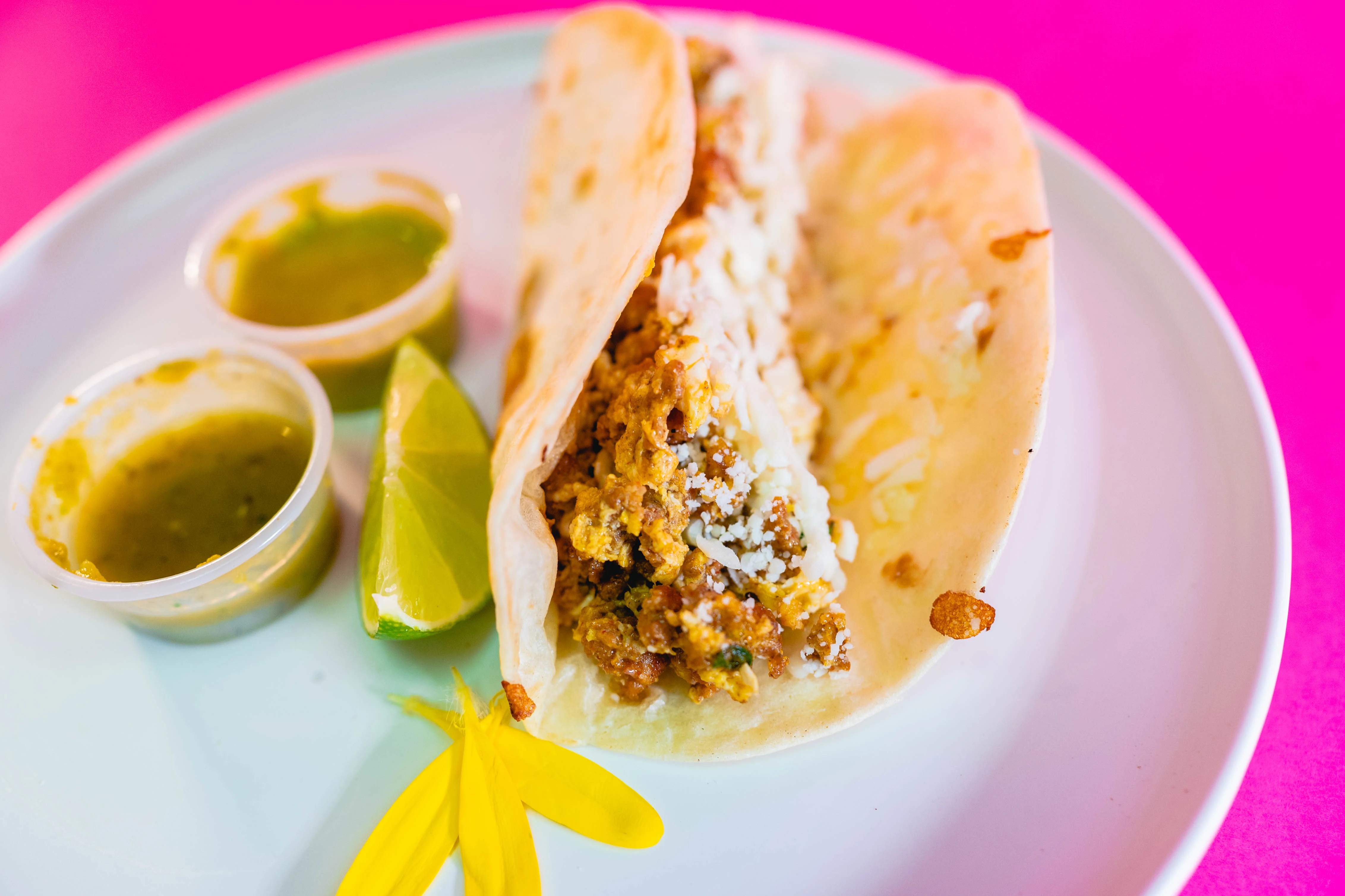 Chorizo, Egg, and Cheese Taco on a Flour Tortilla