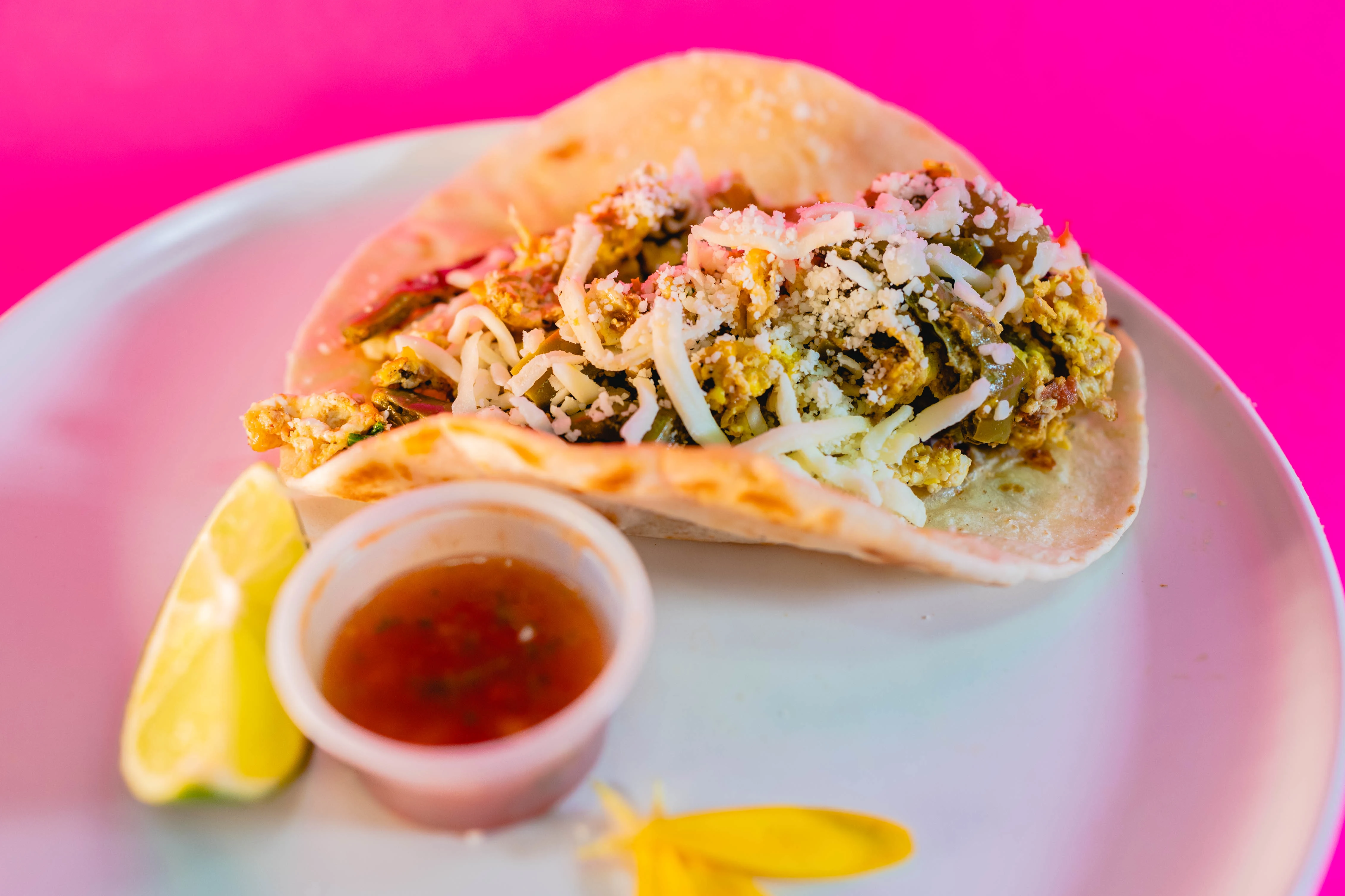 Nopalitos, Eggs, and Cheese Taco on a Flour Tortilla