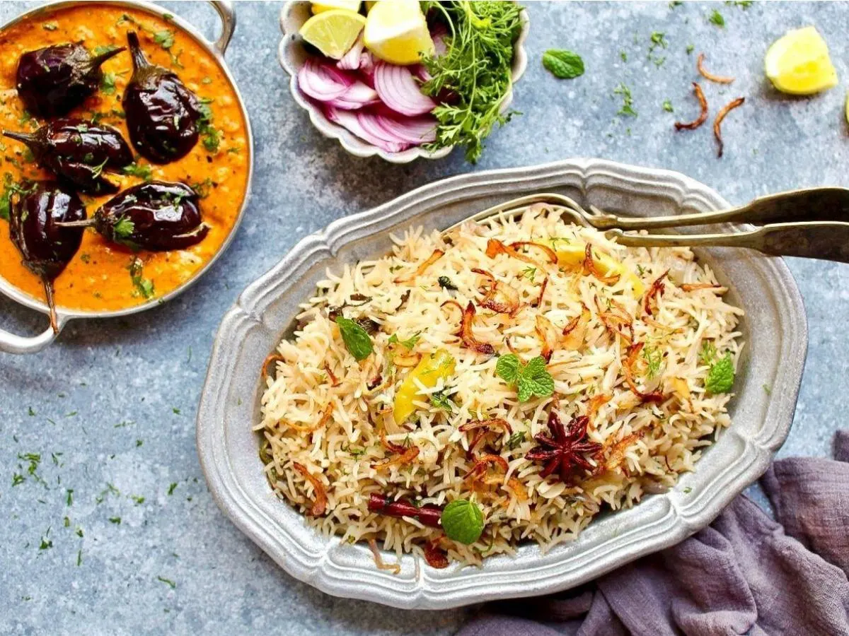 Bagara Beigan, Pulav Rice & Chana Masala