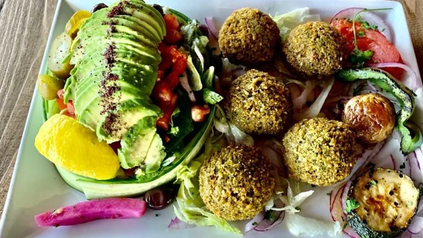 Gluten Free Vegetarian Falafel Entree Salad with Feta Cheese Gluten Free Vegetarian Falafel Entree Salad with Feta Cheese