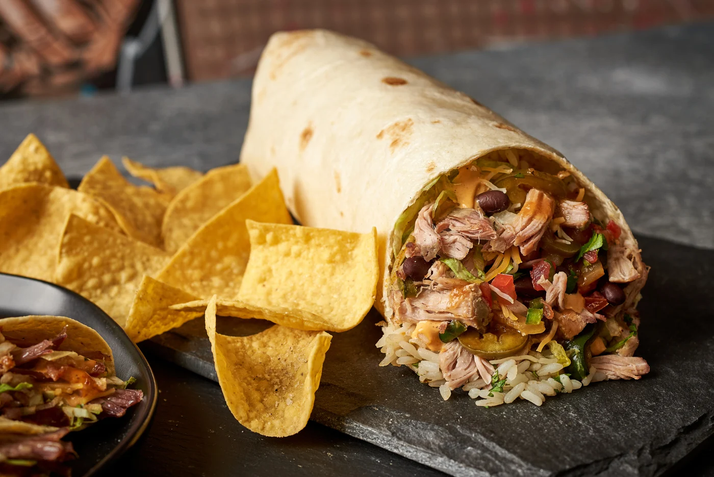 Carnitas Burrito with Chips and Salsa Carnitas Burrito with Chips and Salsa
