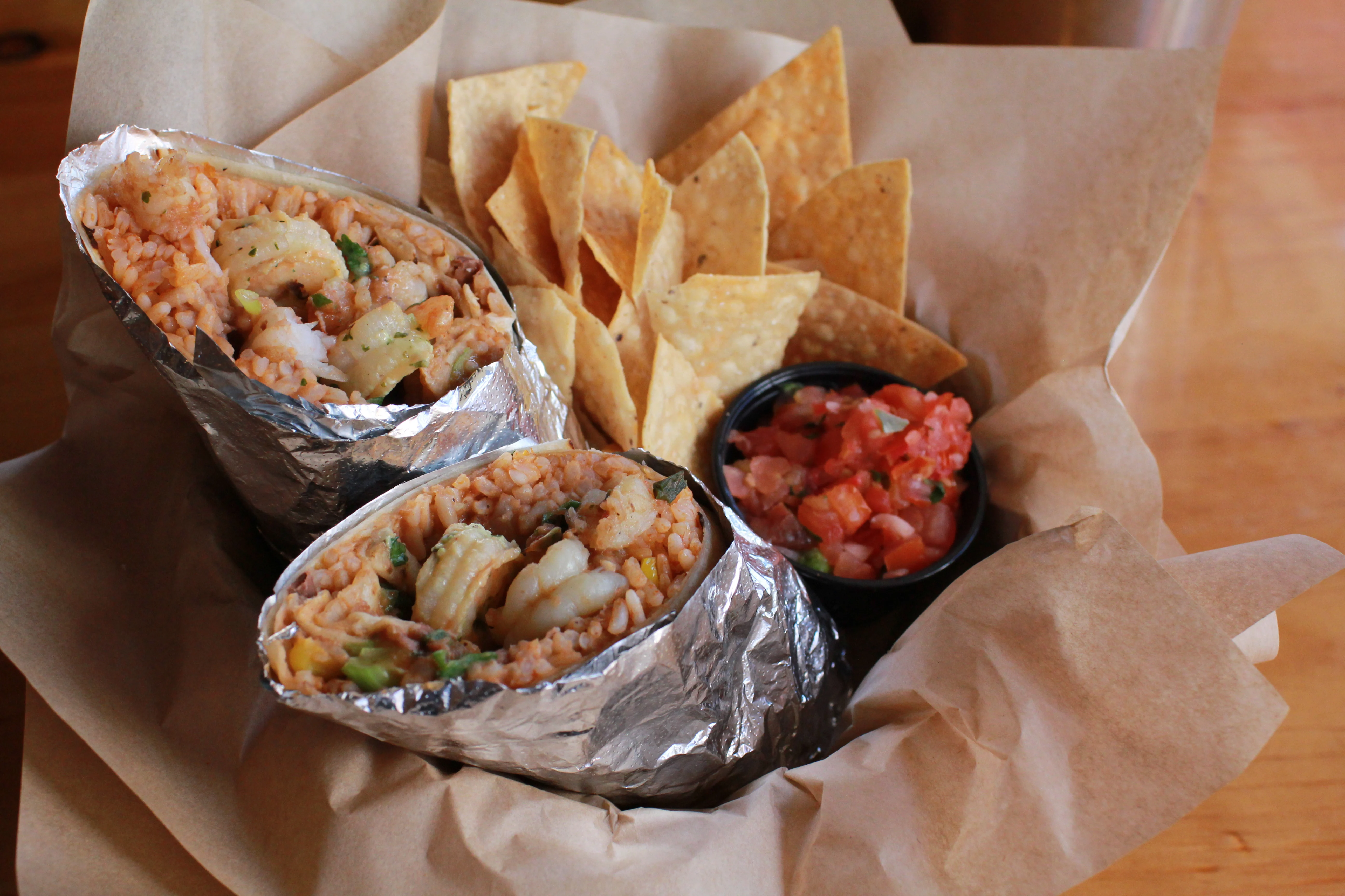 Shrimp Burrito with Chips and Salsa Shrimp Burrito with Chips and Salsa
