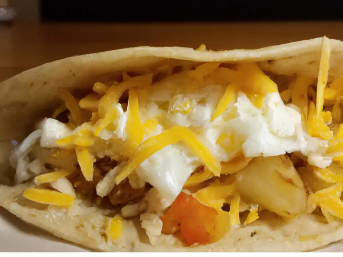 Potato, Egg, and Cheese Taco on a Flour Tortilla
