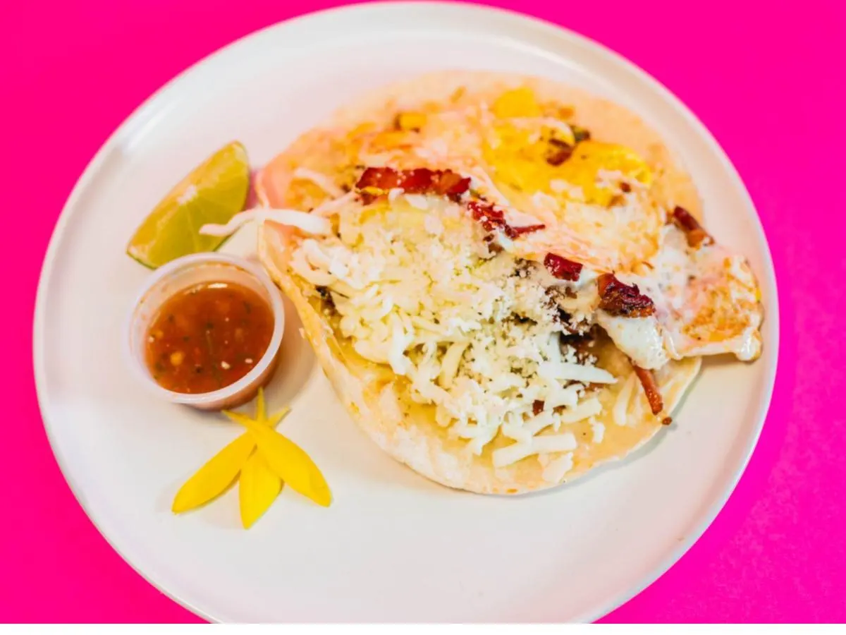 Bacon, Egg, and Cheese Taco on a Corn Tortilla