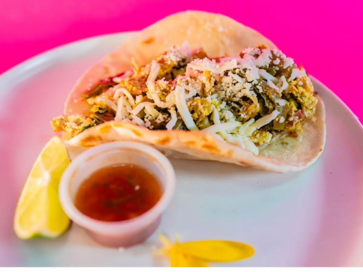 Nopalitos, Eggs, and Cheese Taco on a Corn Tortilla