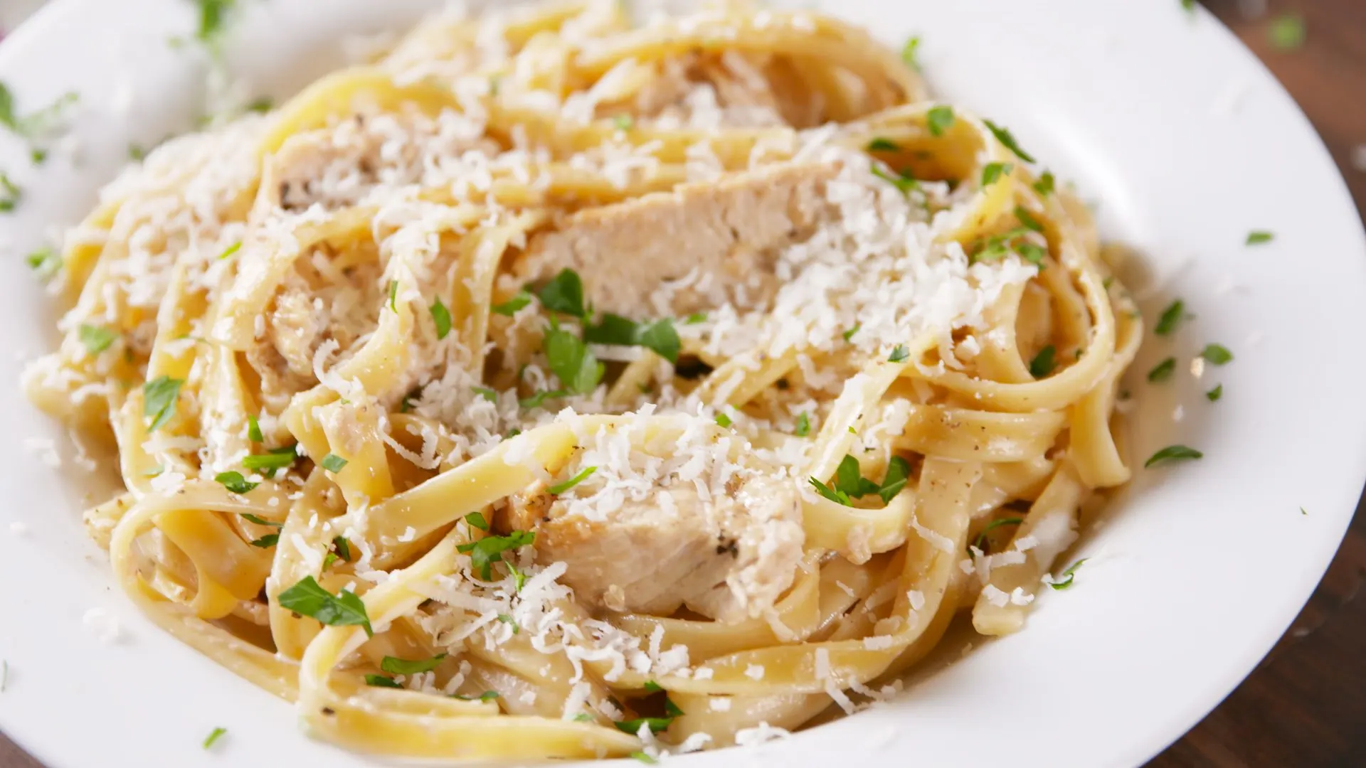 Fettuccine Chicken Alfredo with Roasted Vegetable Medley and Garlic Bread