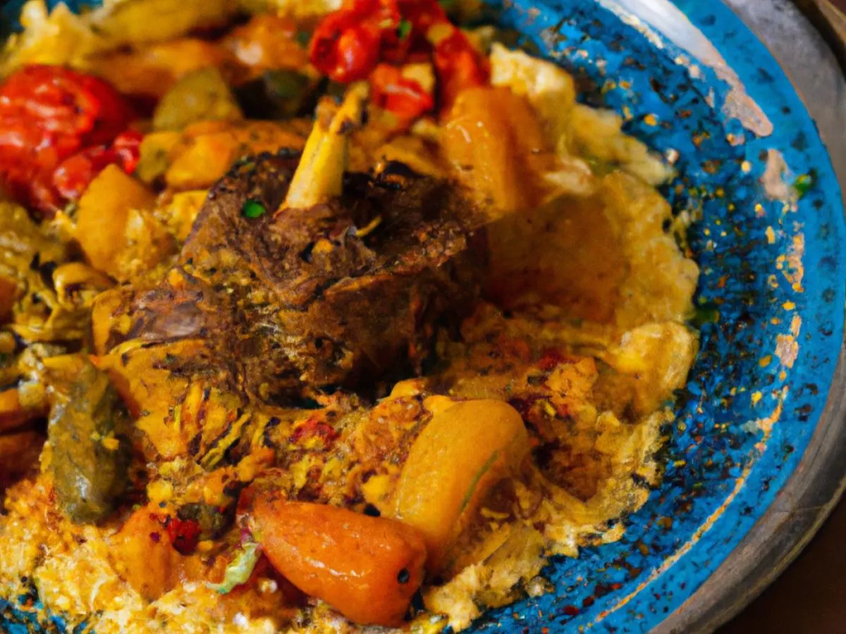 Slow Roasted Lamb Tagine with Golden Rice and Roasted Vegetables
