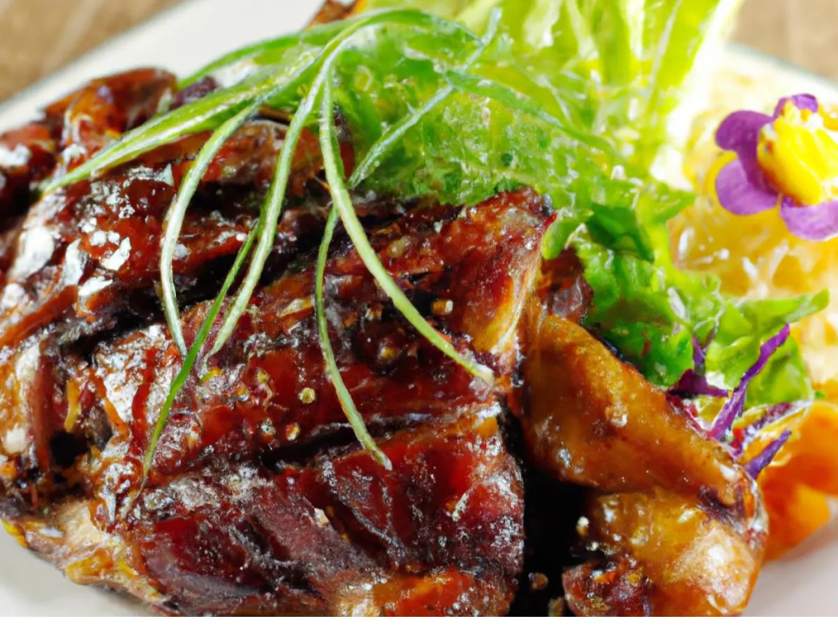 BBQ "Gai Yang" with Spring Mix & Kaffir Lime Vinaigarette BBQ "Gai Yang" with Spring Mix & Kaffir Lime Vinaigarette