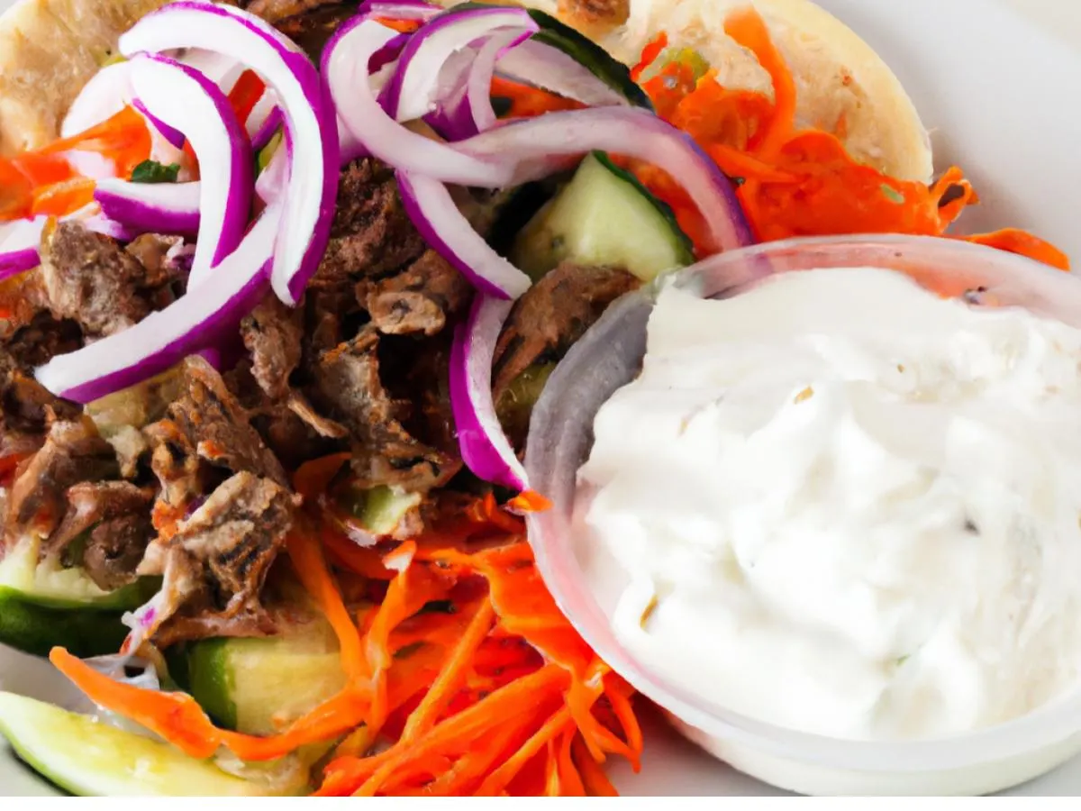 Light Carb Gyro Meat Souvlaki Sticks With Garden Salad and Tzatziki (No Pita) Light Carb Gyro Meat Souvlaki Sticks With Garden Salad and Tzatziki (No Pita)