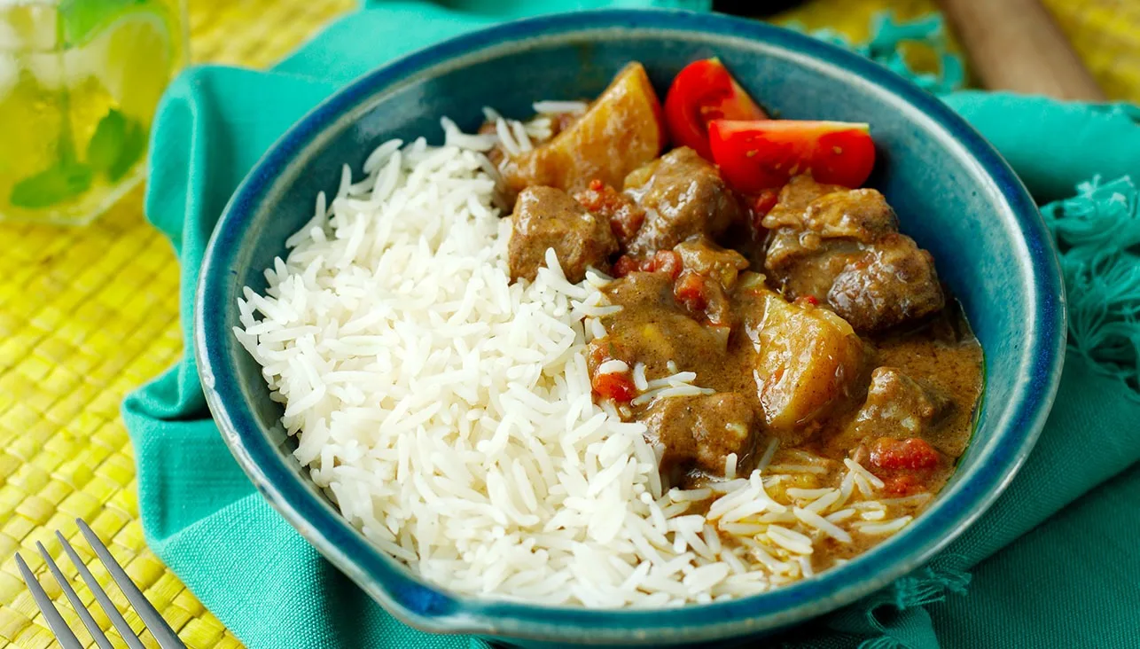 Curry Goat with Rice, Peas and Root Veg Medley Curry Goat with Rice, Peas and Root Veg Medley