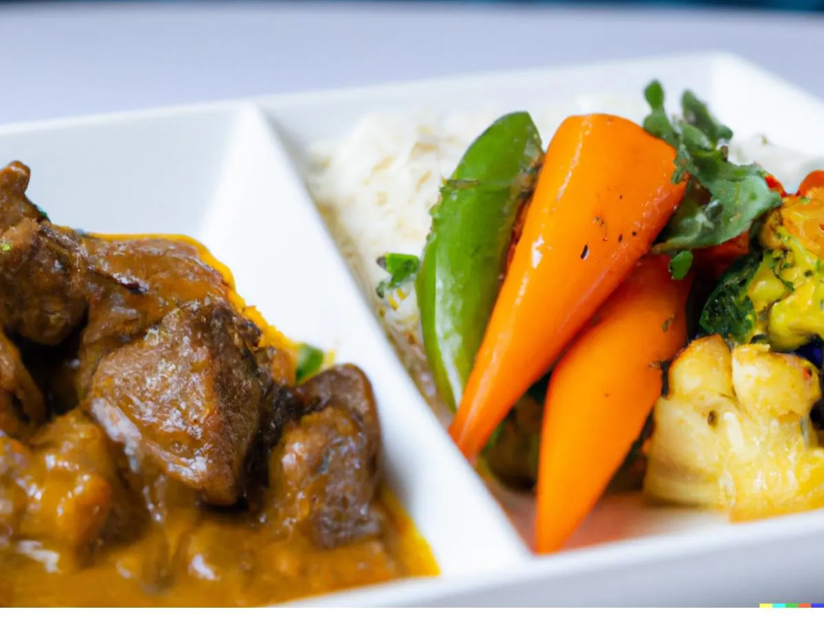 Curry Goat with Potato Salad and Root Veg Medley Curry Goat with Potato Salad and Root Veg Medley