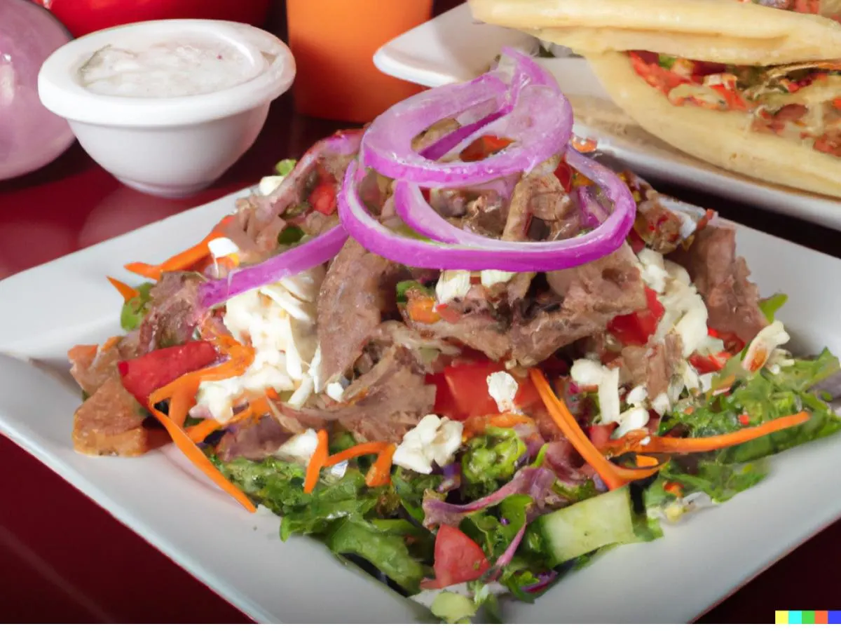 Light Carb Gyro Meat Sticks With Garden Salad and Spicy Feta Spread (No Pita) Light Carb Gyro Meat Sticks With Garden Salad and Spicy Feta Spread (No Pita)