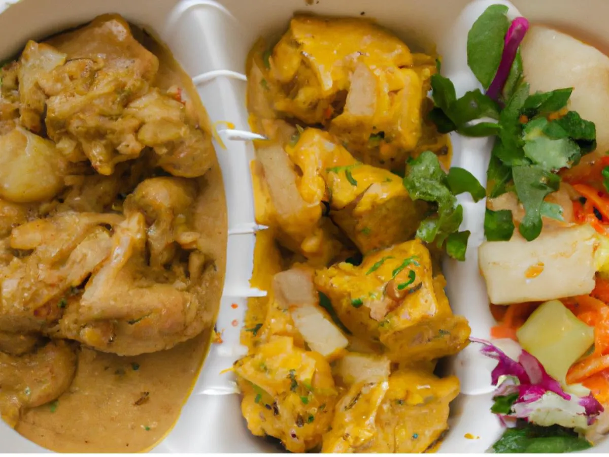 Curry Chicken (Bone In) with Potato Salad and Root Veg Medley Curry Chicken (Bone In) with Potato Salad and Root Veg Medley