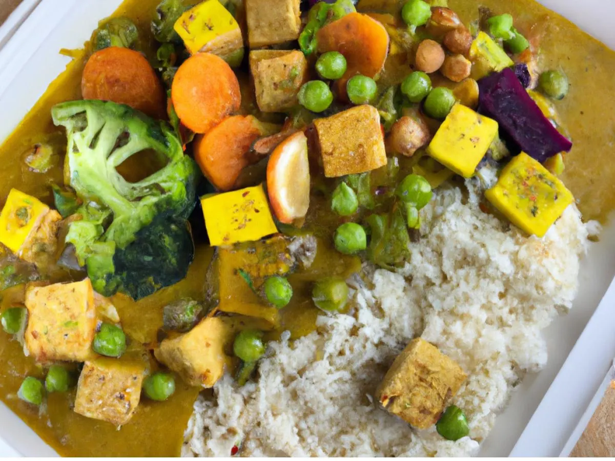 Curry Tofu with Rice, Peas and Mixed Steam Veg Curry Tofu with Rice, Peas and Mixed Steam Veg