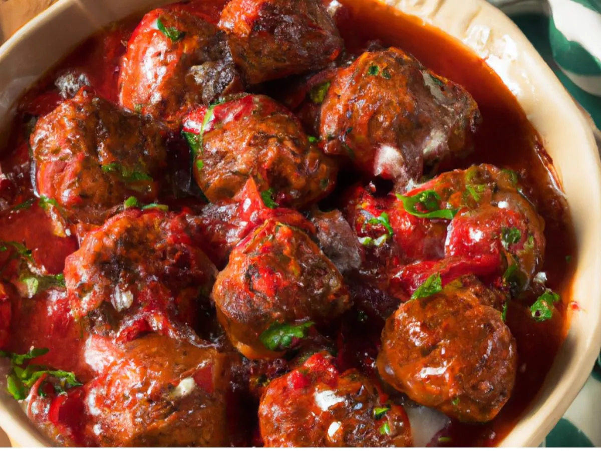 Beef meatballs simmered in concord grape marinara Beef meatballs simmered in concord grape marinara
