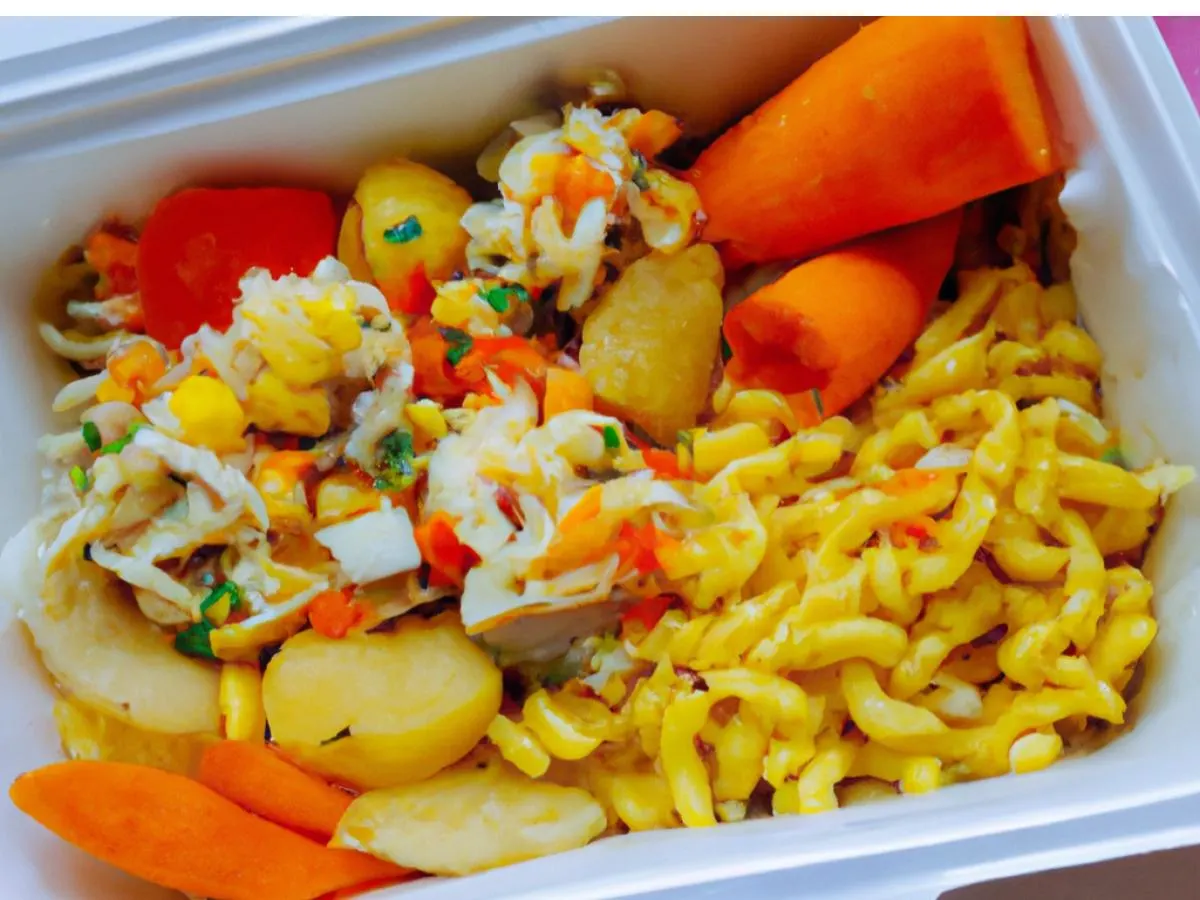Saltfish Buljol with Macaroni salad and Root Veg Medley Saltfish Buljol with Macaroni salad and Root Veg Medley