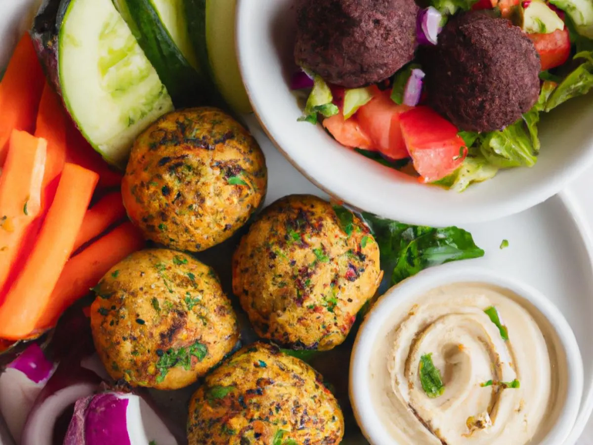 Falafel Balls With Grilled Vegetables and Hummus with Pita Falafel Balls With Grilled Vegetables and Hummus with Pita