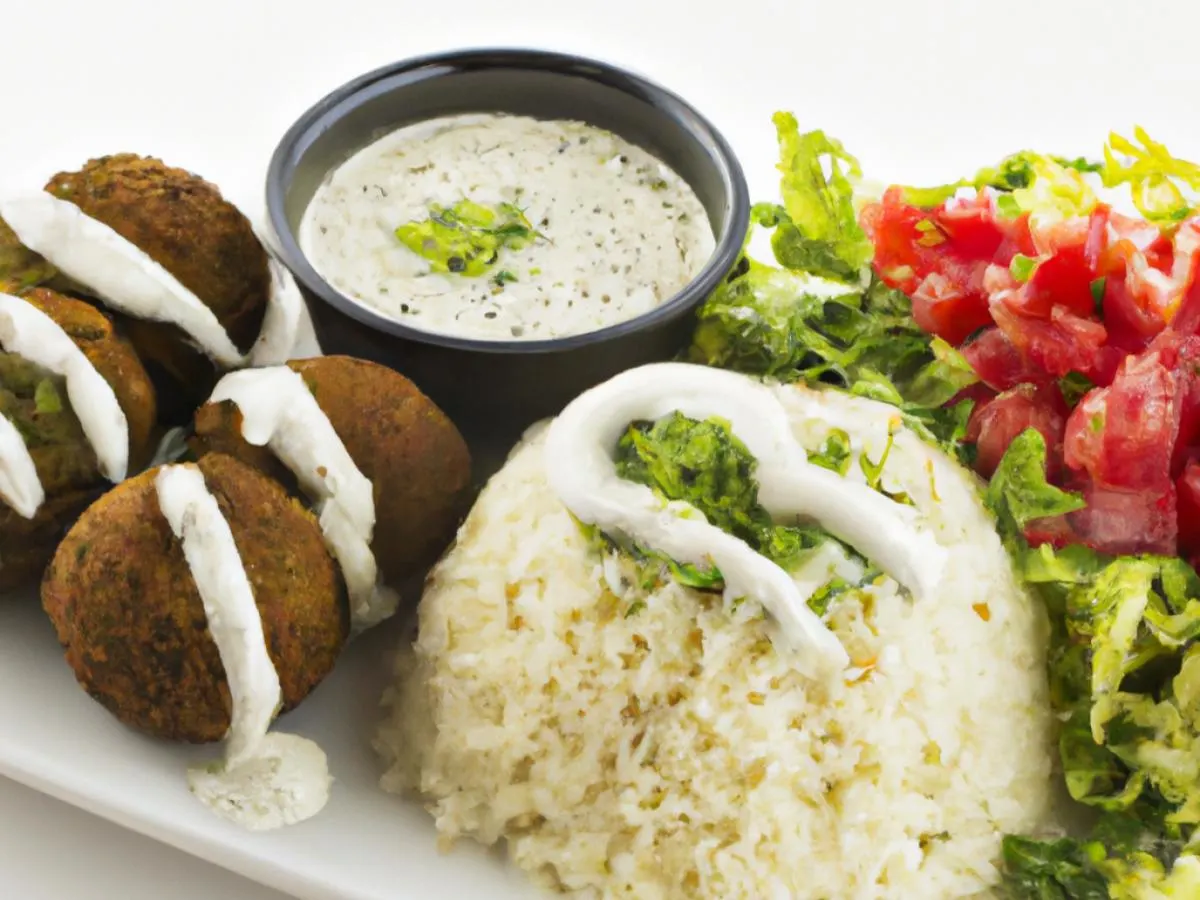 Falafel with Shredded Side Salad, White Rice and Tahini Sauce