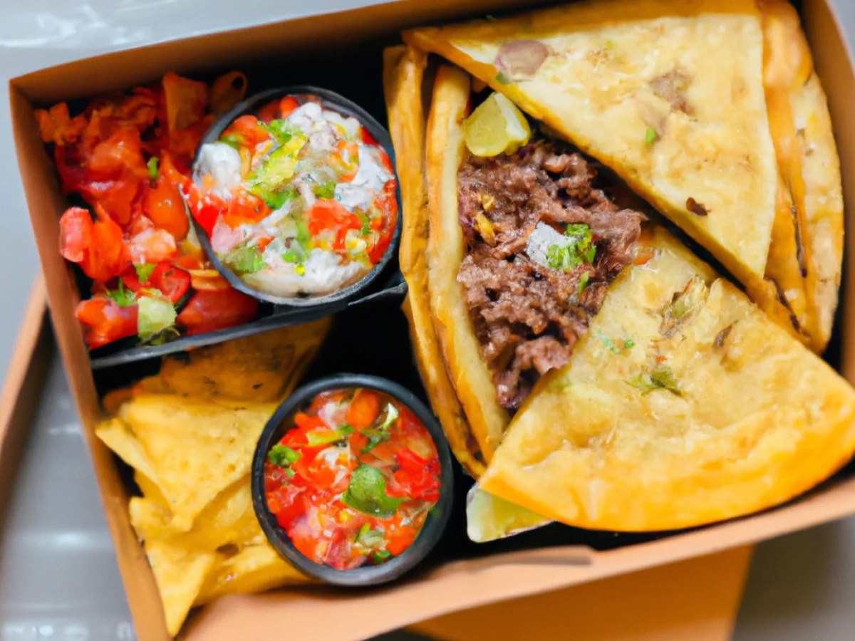 Caribbean Soy Beef Quesadilla with Chips & Salsa Caribbean Soy Beef Quesadilla with Chips & Salsa