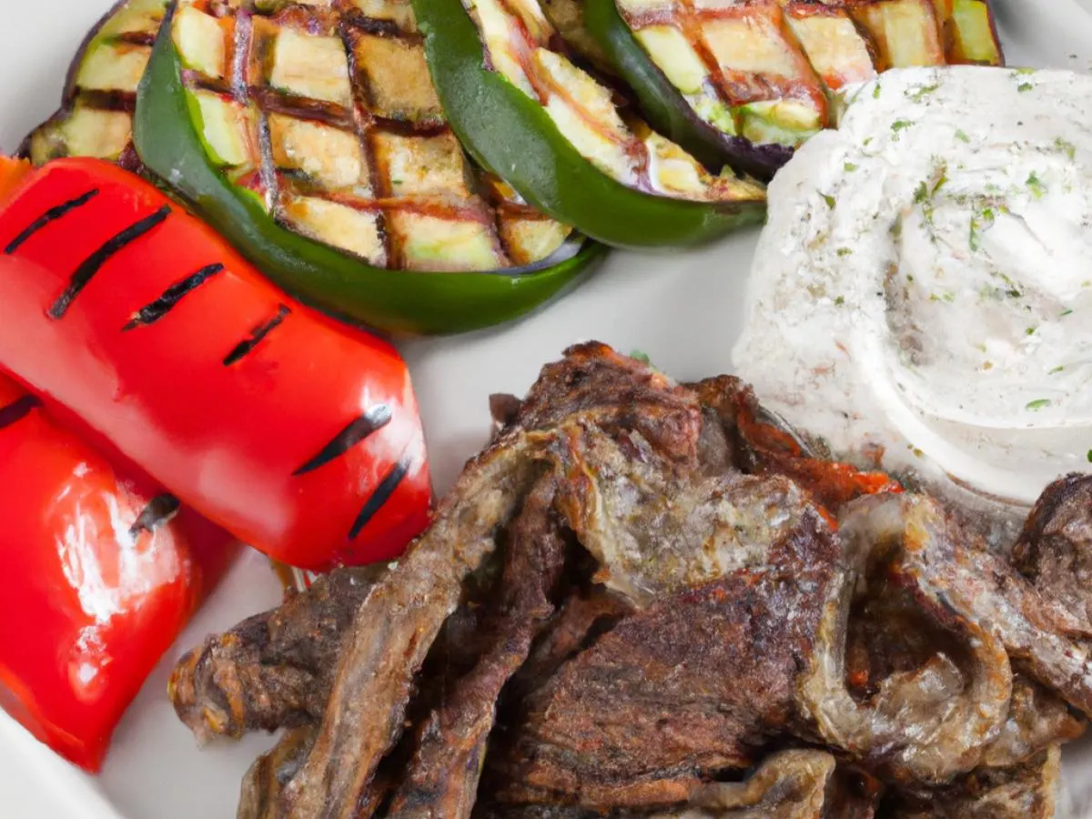 Light Carb Gyro Meat With Grilled Vegetables and Tzatziki (No Pita) Light Carb Gyro Meat With Grilled Vegetables and Tzatziki (No Pita)