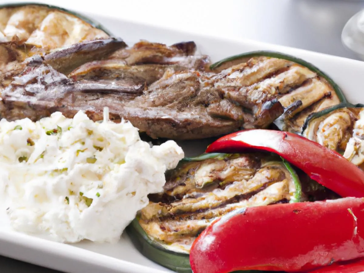 Light Carb Gyro Meat With Grilled Vegetables and Spicy Feta Spread (No Pita) Light Carb Gyro Meat With Grilled Vegetables and Spicy Feta Spread (No Pita)