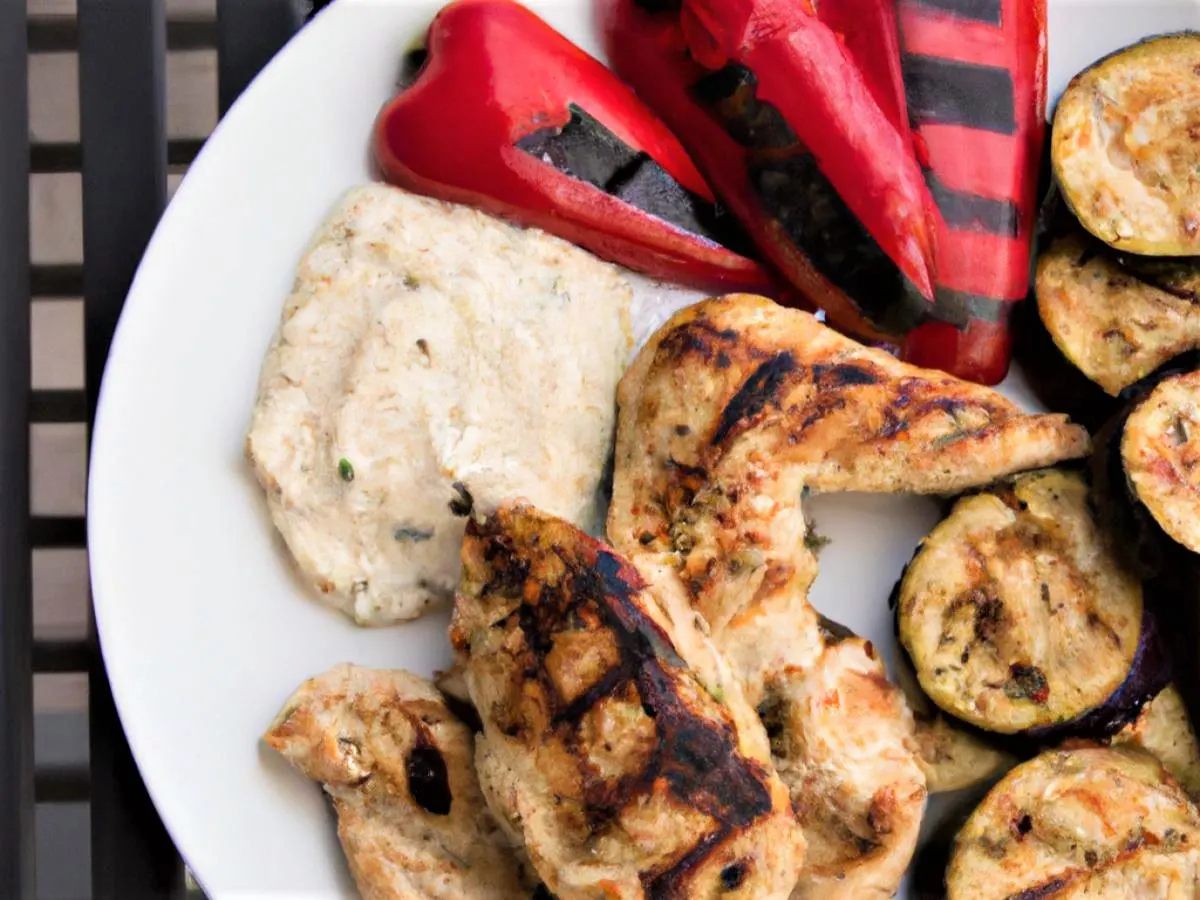 Light Carb Grilled Chicken With Grilled Vegetables and Tzatziki (No Pita) Light Carb Grilled Chicken With Grilled Vegetables and Tzatziki (No Pita)