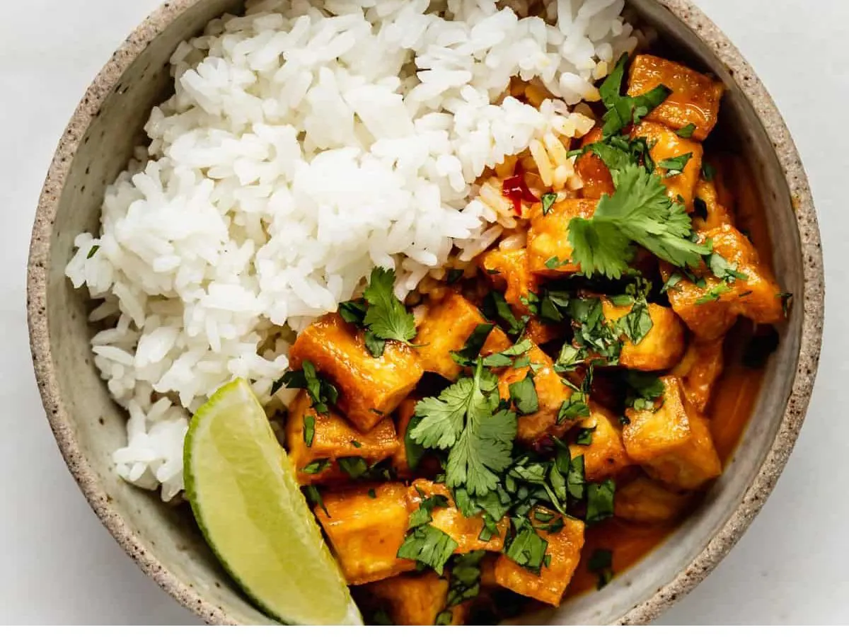 Curry Tofu with White Rice and Bok Choy Curry Tofu with White Rice and Bok Choy