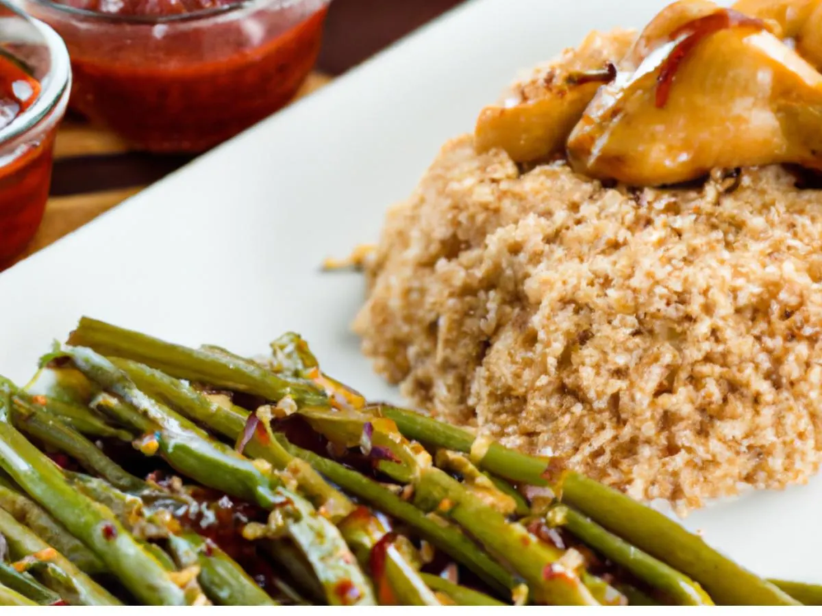 Sweet Chili Glaze Roasted Chicken with Brown Rice and String Beans Sweet Chili Glaze Roasted Chicken with Brown Rice and String Beans