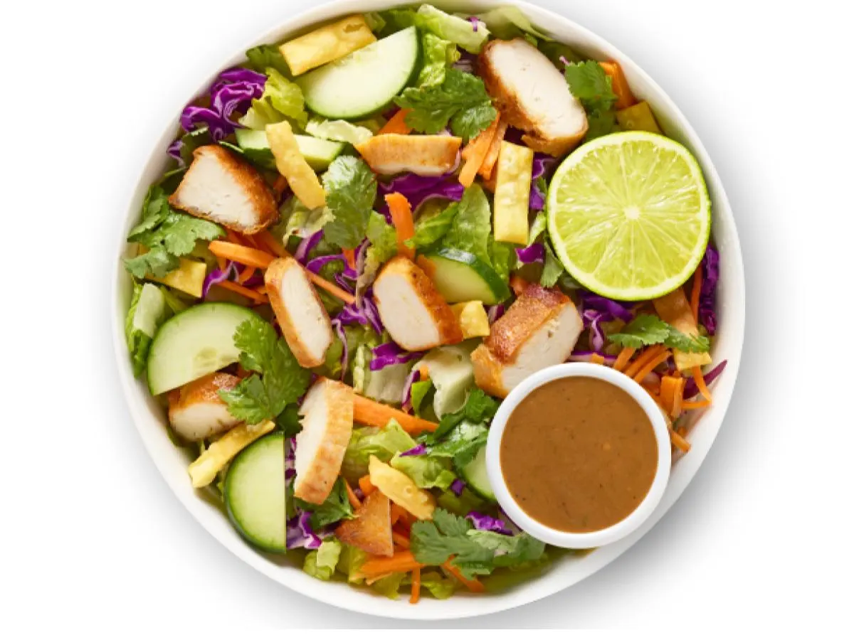 Thai Chicken Crunch Salad with a Bag of Chips and a Chocolate Chip Cookie Thai Chicken Crunch Salad with a Bag of Chips and a Chocolate Chip Cookie