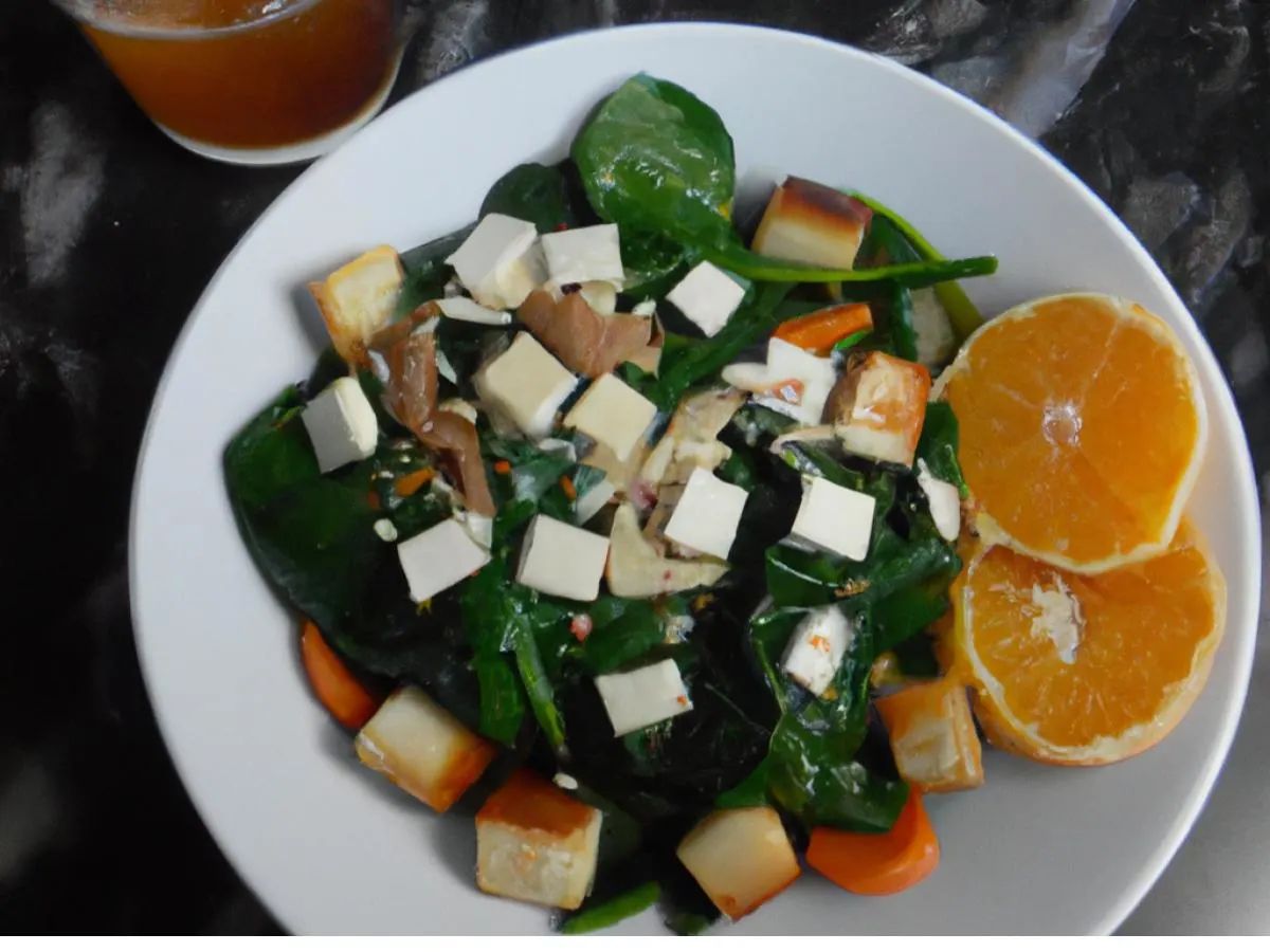 Tofu Spinach and Mandarin Entree Salad with Asian Vinaigrette Tofu Spinach and Mandarin Entree Salad with Asian Vinaigrette
