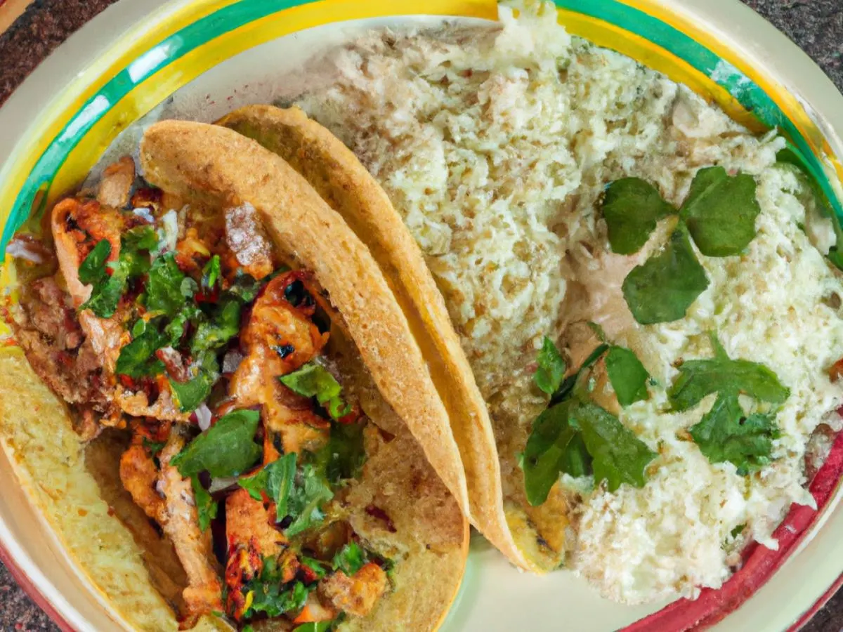 Chicken Tacos on Corn Tortillas with Rice and Beans