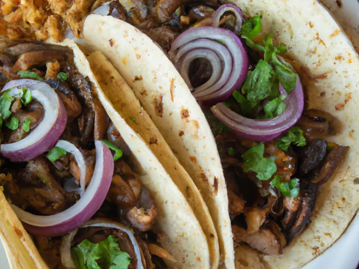 Mushroom Tacos on Corn Tortillas with Rice and Beans