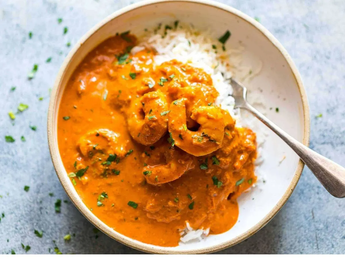 Curried Cilantro Shrimp with Golden Rice and Roasted Vegetables
