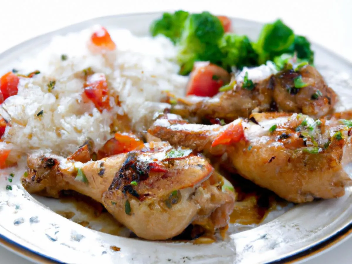 Halal Chicken a la Provencale, Steamed Broccoli & Carrots, Basmati Rice