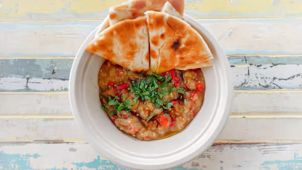 Individually Packaged Side: Baba Ganoush with Warm Pita Individually Packaged Side: Baba Ganoush with Warm Pita