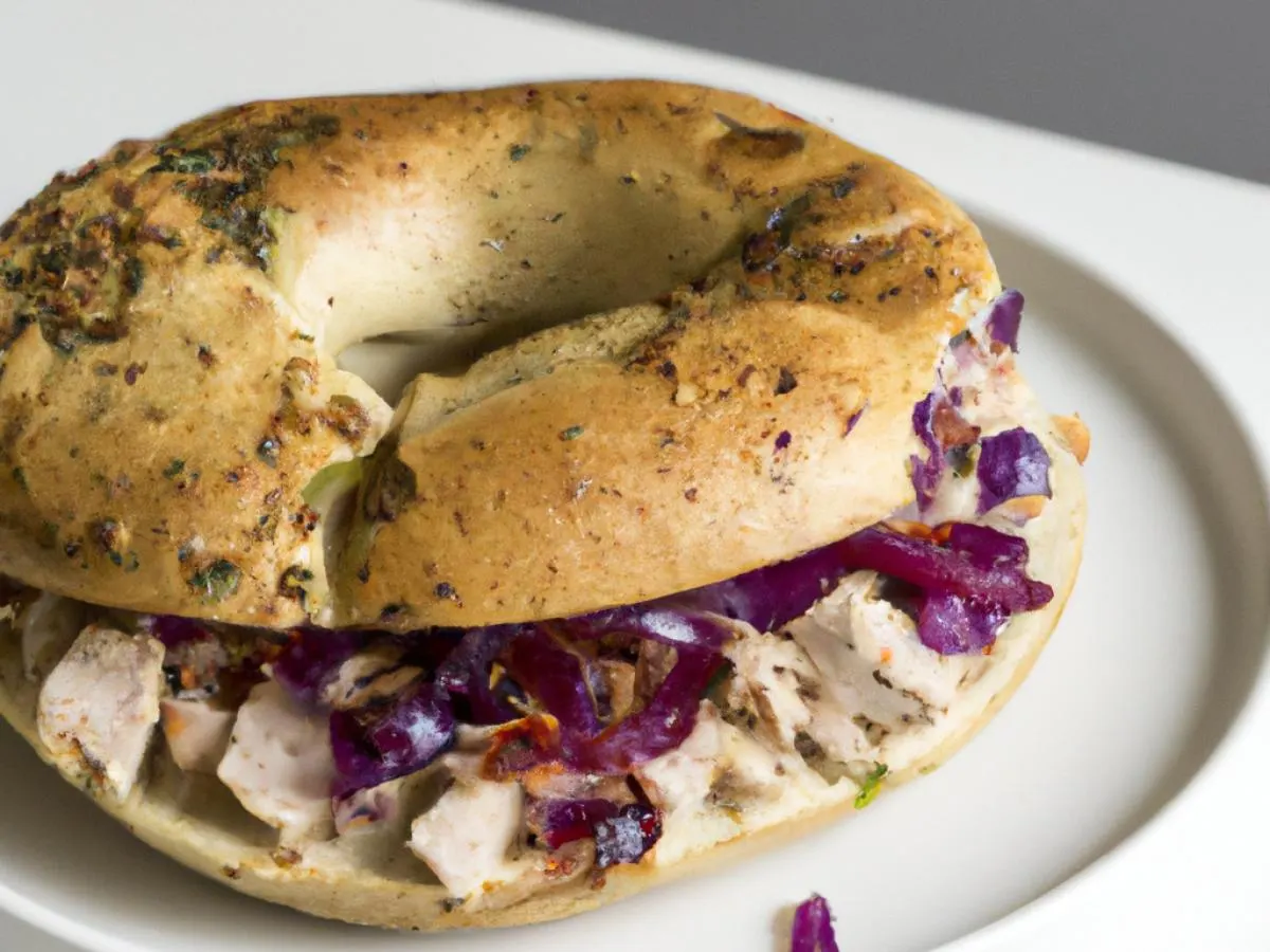 Plain Bagel Saffron Chicken Shwarma Sandwich Plain Bagel Saffron Chicken Shwarma Sandwich