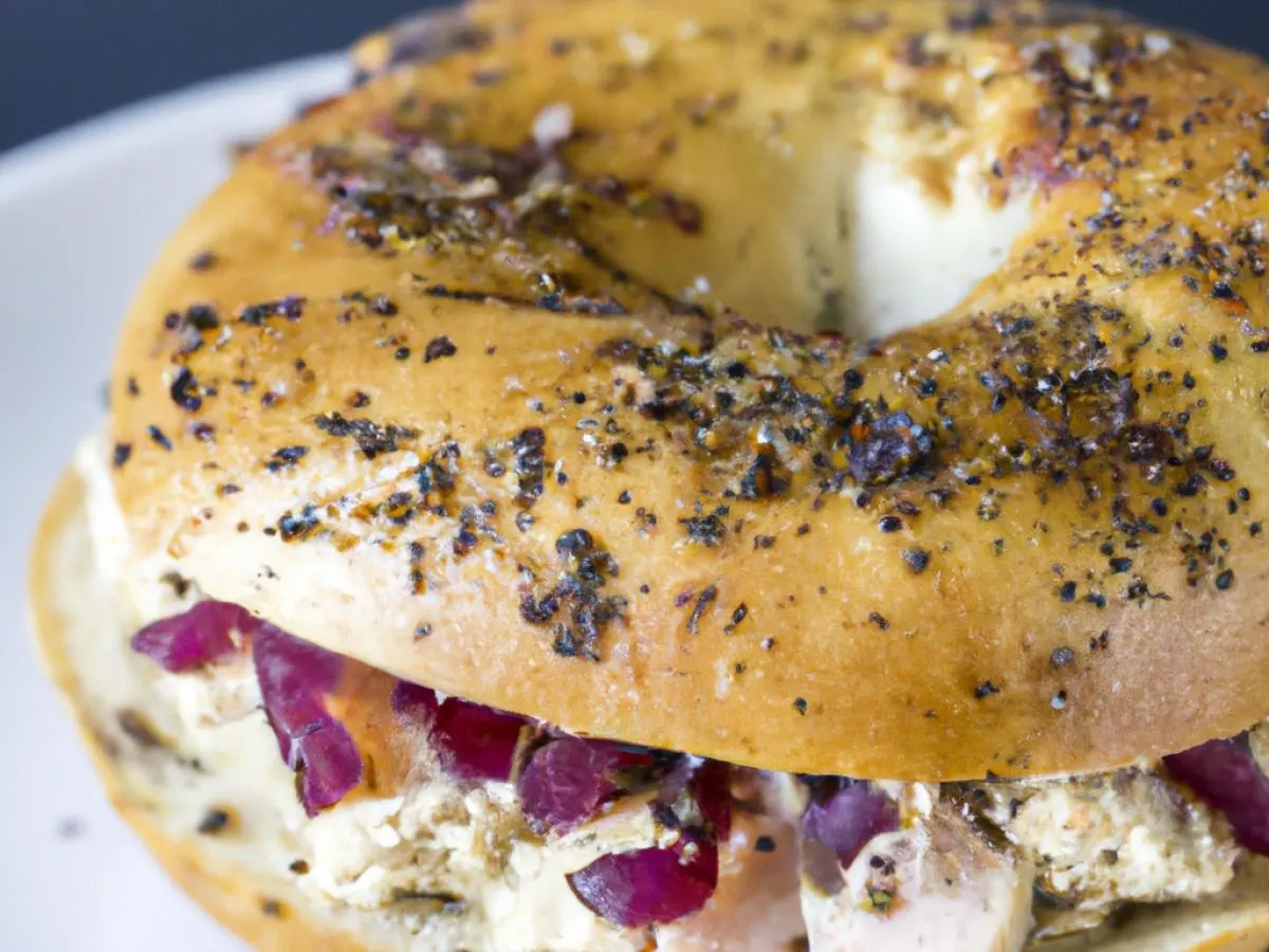 Everything Bagel Saffron Chicken Shwarma Sandwich Everything Bagel Saffron Chicken Shwarma Sandwich